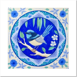 Blue Fairy Wren Mandala Posters and Art